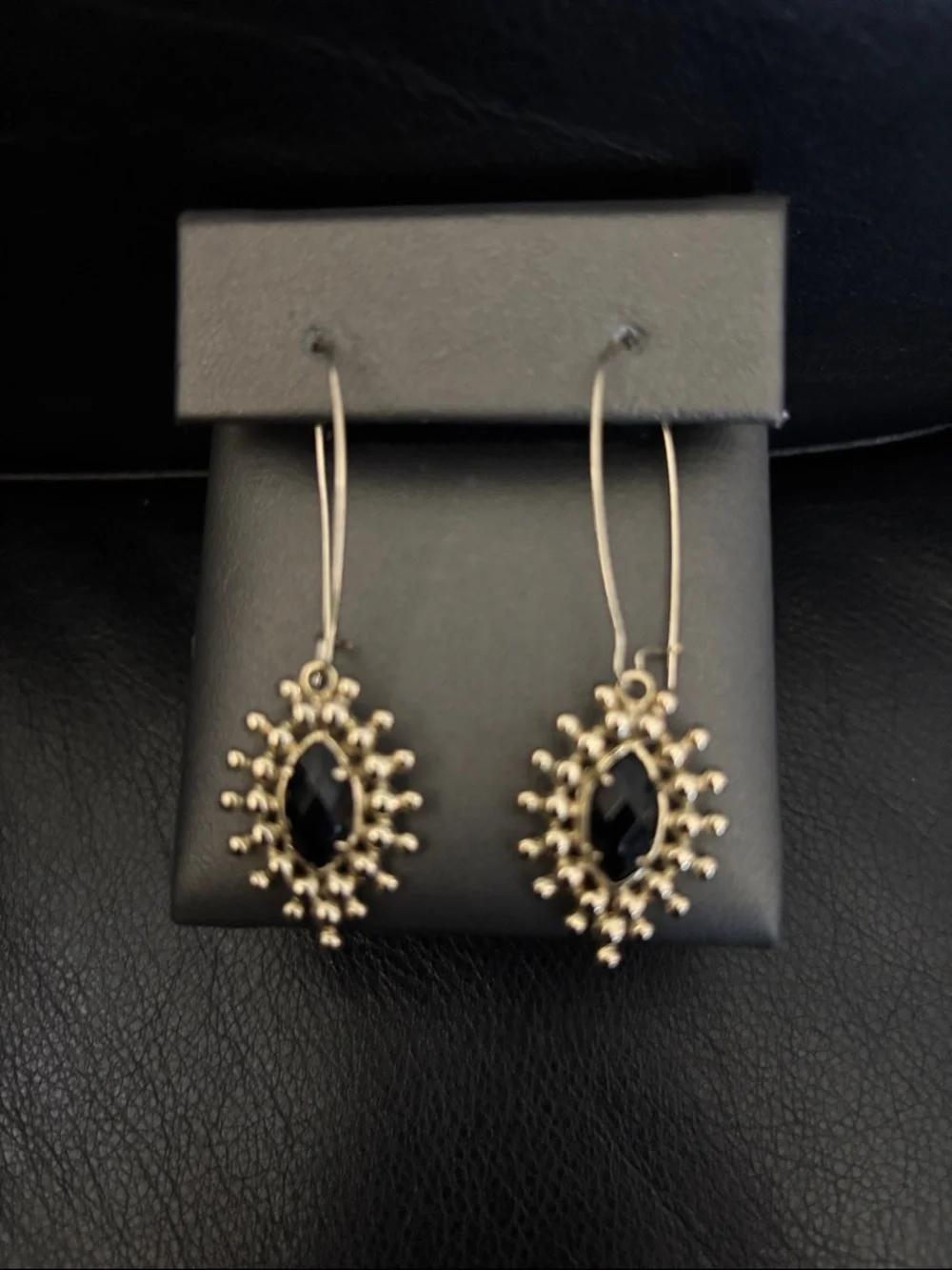 Kendra Scott Faceted Onyx Starburst Gold-Plated Brass Drop Earrings - Picture 1 of 4